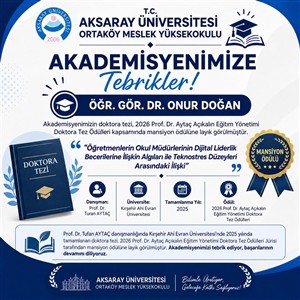 Öğr. Gör. Dr. Onur Doğan’a Doktora Tez Ödülü