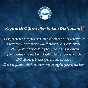 2022-2023 Eğitim Öğretim Yılı Bahar Yarıyılı Ders Dönemi ve Tek Ders Sınavı Hakkında Değişiklik 
