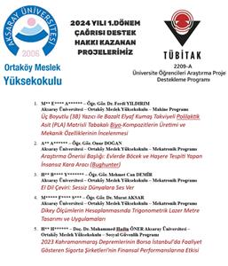 Meslek Yüksekokulu Öğrencilerimizin TÜBİTAK 2209-A Proje Başarısı