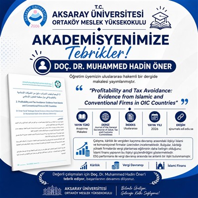 Doç. Dr. Muhammed Hadin Öner'den Uluslararası Yayın Başarısı