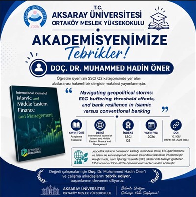 Doç. Dr. Muhammed Hadin Öner'den Uluslararası Yayın Başarısı
